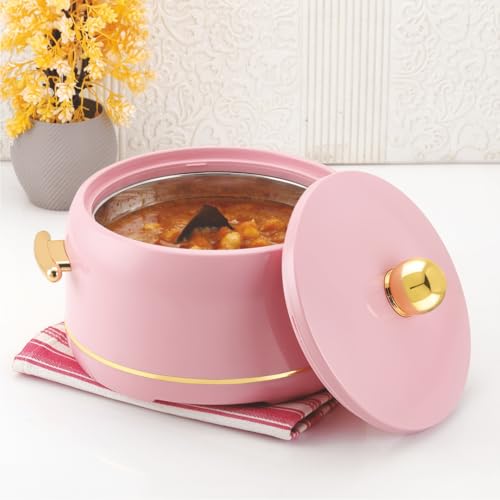 Image of Modware Atlantis Casserole 2500ml Elegant Design Premium Hot Pot with Insulated Inner Steel for Roti, Chapati Box, Serving Bowl with Lid, Pink