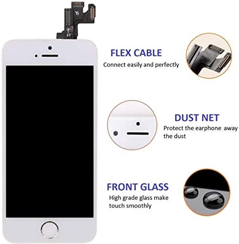 Brinonac For Iphone 5S/Se 2016 Screen Replacement White Touch Display Lcd Digitizer Full Assembly With Front Camera,Proximity Sensor,Ear Speaker,Home Button Including Repair Tool And Screen Protector #TOP3