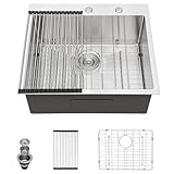 Talllor 25 Inch Drop in Kitchen Sink - 16 Gauge Stainless Steel Topmount Kitchen Sink Single Bowl Handmade Deep Over Counter Sinks Basin Round Corner, 25