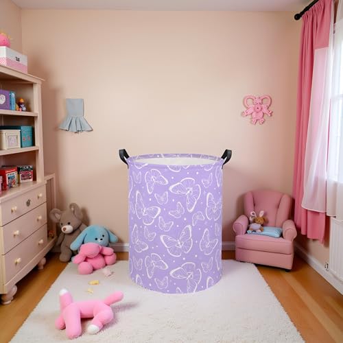 Image of Kids Laundry Basket Baby Hamper Toy Storage Bin for Boys Room Decor Baby Nursery Hamper Gift Baskets for Bedroom Bathroom(Purple Butterfly)