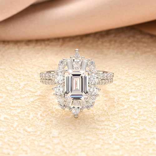 3 CT Vintage Emerald Cut Wedding Ring Set Engagement Rings for Women 925 Sterling Silver AAAAA Cubic Zirconia Size 7.53