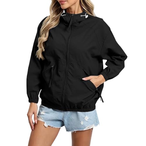 Blouson de sport couleur unie avec capuche veste femme imperméable respirante