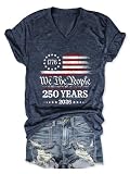 250 Years America Anniversary Shirt Women 250th Birthday V Neck T-Shirt American Flag Graphic Tees 2026 July 4th Tops