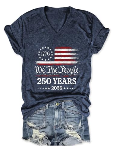 250 Years America Anniversary Shirt Women 250th Birthday V Neck T-Shirt American Flag Graphic Tees 2026 July 4th Tops