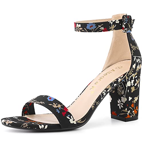 Image of Allegra K Women's Floral Print Open Toe Block High Heels Summer Sandals