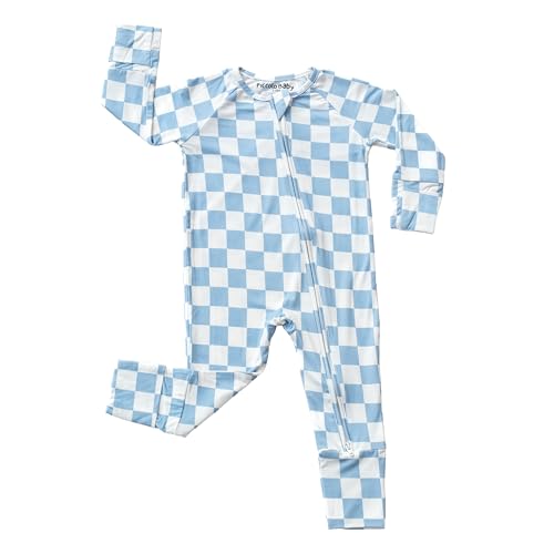 La mejor comparación de Peleles para dormir para Bebé para comprar hoy. 40 Piccolo Baby Pelele de una pieza para bebé niño, de viscosa de bambú, cómodo y con cremallera bidireccional (cuadros celestes, 18-24 meses)