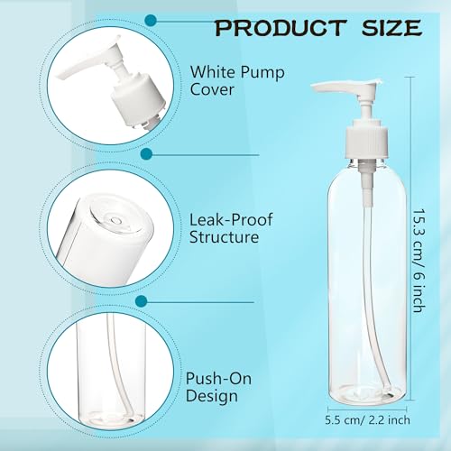 52 Pcs Empty Plastic Pump Bottle 8 oz/ 250 ml Clear Lotion Pump Dispenser Refillable Shampoo Containers Bulk with Travel Lock for Body Wash Liquid Soap Massage Oil Face Cream Conditioner2