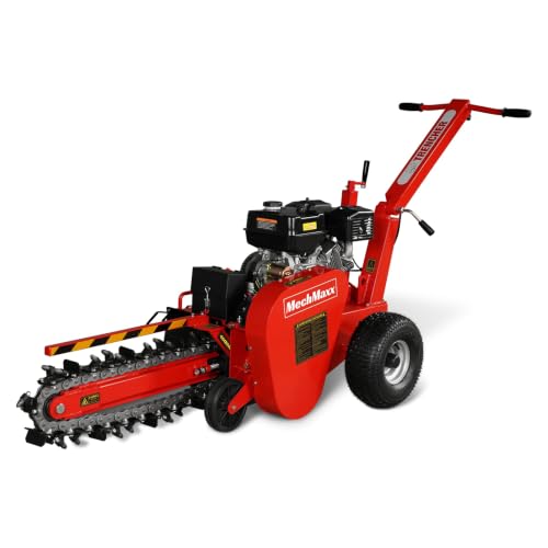 MechMaxx 420cc 15HP E-Start Gas Powered Cable Ditching Trencher, 24'' Trench Depth, 27pcs Carbide Alloy High-Pressure Teeths, TCR1500 (Red)