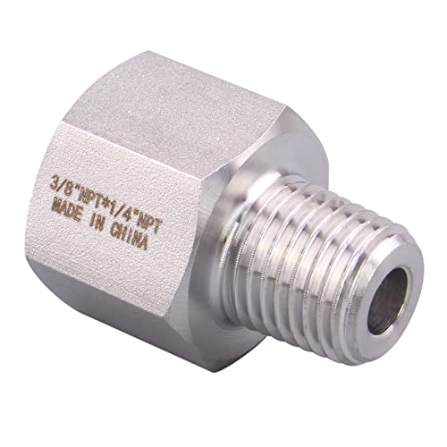 Image of Forged Reducer Adapter Fitting - Stainless Steel 304 Reducing Pipe Connector, 3 /8 inch NPT Female x 1 /4 inch NPT Male (pack of 2)