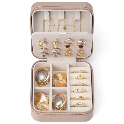 VLANDO Bridesmaid Proposal Gifts - Travel Jewelry Case, Small Travel Jewelry Organizer Box for Girls Women - Toffee