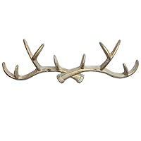 KiaoTime l Vintage 14\" Rustic Cast Iron Deer Antlers Wall Mounted Coat Hooks, Shabby Chic Coat Rack, Key Holder, Hat Hanger, Bath Room Wall Hanger
