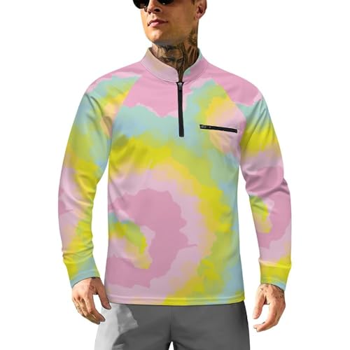 Mens Long Sleeve Mesh Fishing Shirts Spiral Swirly Tie Dye Rash Guard Fishing Running Tshirt Sun Protection Tee