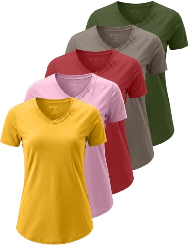 Image of 5 Pack Women's Quick Dry Short Sleeve T Shirts, Athletic Workout Tee Tops for Gym Yoga Running