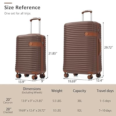 Merax Hardshell Luggage Set with TSA Lock, 20-Inch Airline Approved Carry-On with Cup Holder, 28 Checked Suitcase, Lightweight Spinner Luggage for Travel (Brwon, 20/28)