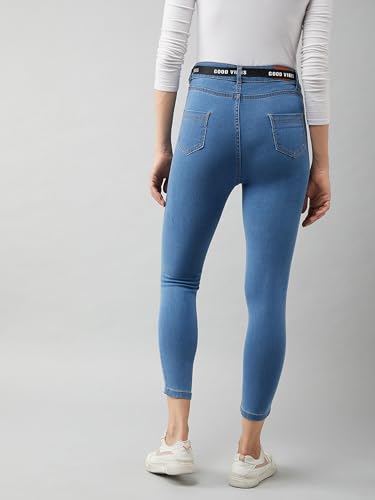 Image of Miss Chase Women's Skinny High Rise Cropped Fringed Hemline Detailing Stretchable Denim Jeans