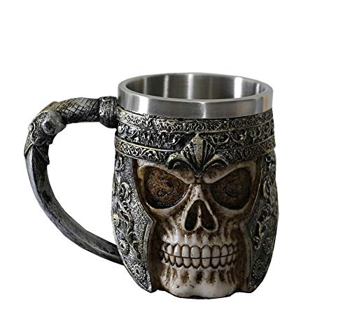 OTARTU Totenkopf-Kaffeebecher mit Wikinger-Totenkopf-Motiv, Bierbecher, mit Edelstahlfutter, Geschenk für Männer, Vatertagsgeschenk, 400 ml Cover