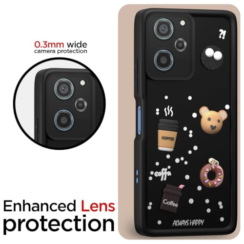 Image of Bintage Back Cover Compatible for Poco X5 Pro 5G | Cute Fun Ball | 3D Taddy Smiley Coffee | Milk Case | Full Body Protection - Black