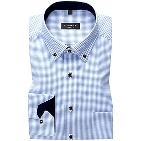 eterna Long-sleeved shirt comfort fit twill checked, blue white, 16 Cover
