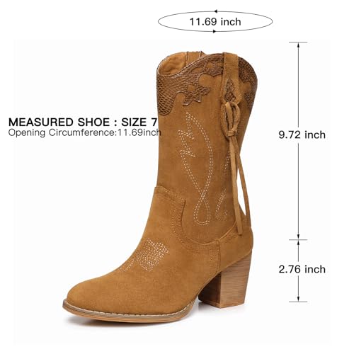 Image of SHIBEVER Cowgirl Boots for Women: Western Mid Calf Suede Boot for Dancing