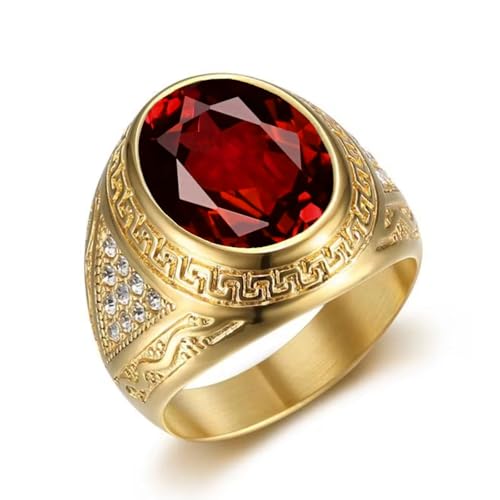 10K 14K 18K Solid Gold 3.0Ct Ruby Ring for Men Real Yellow Gold Oval Cut Created Red Ruby with Diamond Ring Mens Gemstone Engagement Ring for Husband Fathers Day Size 5-15