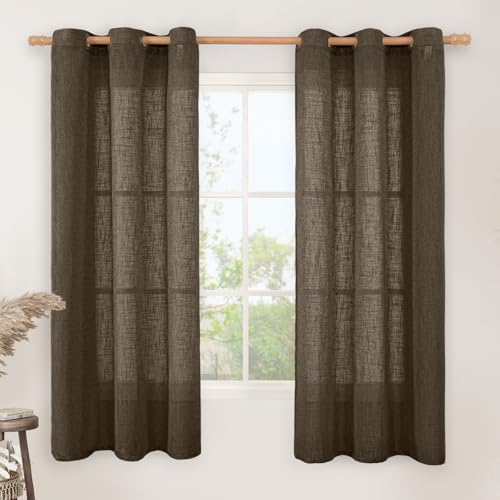 Image of LAMIT Linen Curtains 63 Inch Length 2 Panels, Chocolate Linen Textured Light Filtering Panels Semi Sheer Bronze Grommet Window Drapes for Bedroom /Living Room, Dark Brown, 34 x 63 Inch