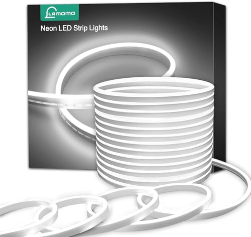 Lamomo LED Strip 2M, Weiße 12V Dimmbar Neon LED Streifen, Wasserdicht 6000K LED Lichtband, Led Leiste Silikon DIY Flexibel Lichtleiste mit Netzteil und Controller für Innen Küche