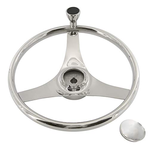 Yaegarden Stainless Steel Marine Boat Steering Wheel, 13-1/2" Dia 3 Spoke Sports Steering Wheel With Finger Grip & Control Knob(7300S1 Knob) (13.5'') #TOP6