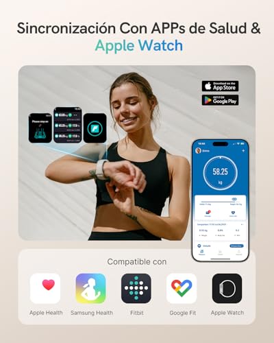 Báscula de Baño Inteligente con Gran Pantalla VA, Báscula Grasa Corporal y Muscular con 22 Métricas (Frecuencia Cardíaca, IMC), Balanza Peso Corporal Digital, Compatible iOS & Android, Máx. 180kg - imagen 6