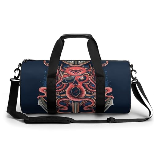 Sac de sport gym poulpe pirate cylindrique et souple pour le voyage