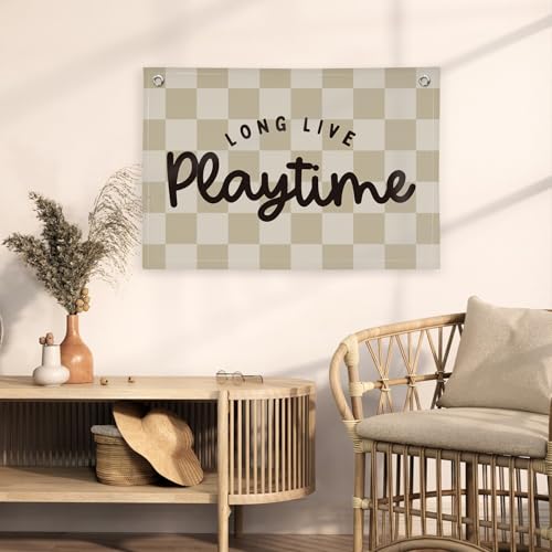 Image of Playroom Wall Decor, Long Live Playtime Banner, Playroom Wall Decor Boy Nursery Decor, Checkered Canvas Banner Wall for Playroom Toddler Room, Boys Girls Kids Room,Classroom ,playtime