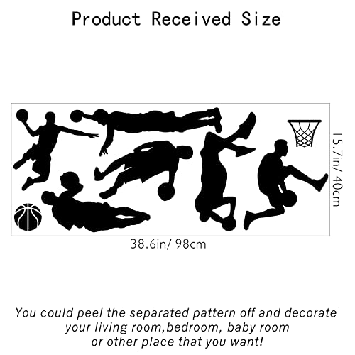 SUPERDANT Basketball Dunk Wall Decal 6 Man Playing Basketball Wall Stickers Removable PVC Wall Art for Basketball Fan Boy Room Decoration Basketball Room 40x98cm - Image 3