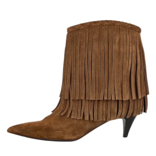 FOWT Women Chic Tassels Pointed Toe Kitten Heel Ankle Boots Pull On Comfort Winter Party Booties Size 4-16 US3