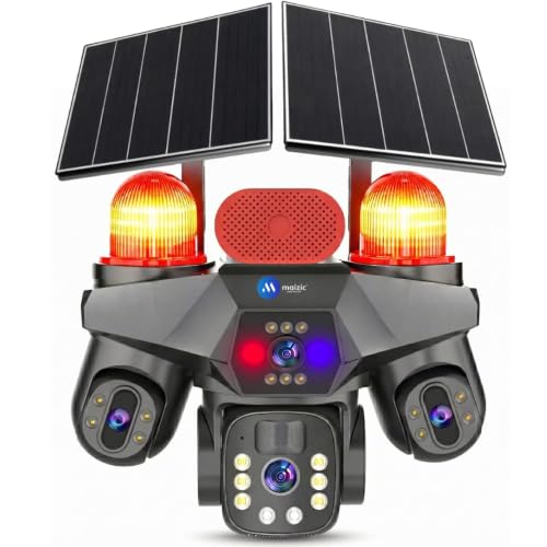Image of Maizic Smarthome TriSiren 5MPx3 4G Solar Camera | Triple PTZ /Lens with Triple Screen View | Dual Solar Panel | 10000mAh Inbuilt Battery | AI Human Detection | Color Night Vision | 2-Way Talk