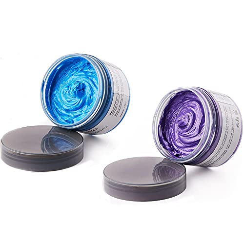 2 Colors Hair Color Wax, Blue Purple Instant Hair Dye Wax 4.23 oz, Unisex Natural Temporary Hair Color, Hair Coloring Wax for for Party, Cosplay, Halloween