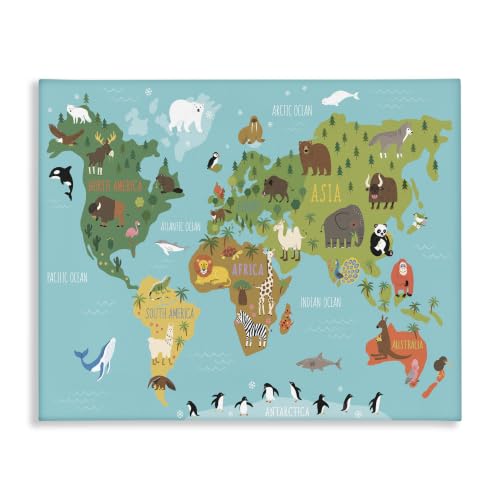 Stupell Industries Country Animals World Map, 16 x 20 Inch Canvas Wall Art