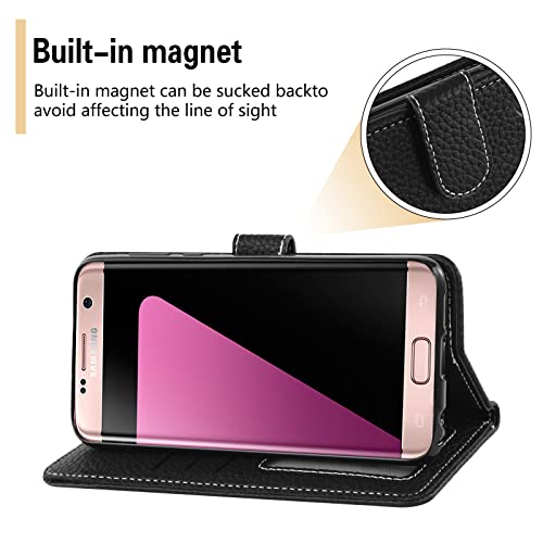 Asuwish Phone Case For Samsung Galaxy S7 Edge With Screen Protector And Wallet Cover Flip Card Holder Slot Stand Protective Cell Glaxay S7Edge Gaxaly S 7 Plus Galaxies Gs7 7S 7Edge Sm Women Men Black thumb #3