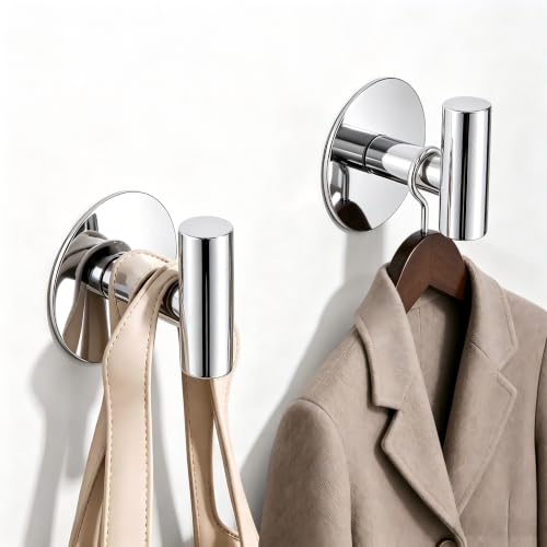Image of Stainless Steel Adhesive Hooks, Heavy Duty Wall Hooks, Towel Hooks for Hanging Robes, Aprons, Coats and Hats in Bathrooms,Kitchens and Hotels(2 Pack, Chrome)
