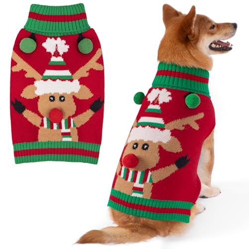 KYEESE Dog Christmas Sweater for Small Dog Thick Knit with Reindeer Pattern