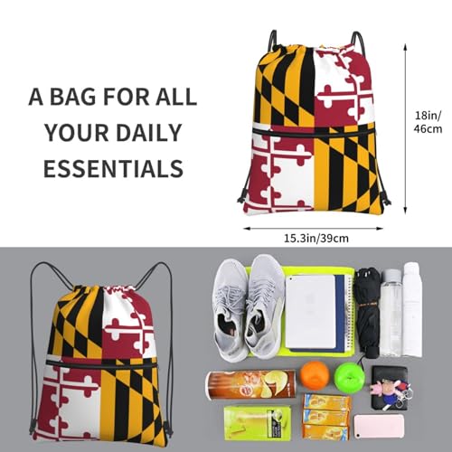 Maryland State Flag Drawstring Backpack Bag For Gym Shopping Andsport Yoga, Black3