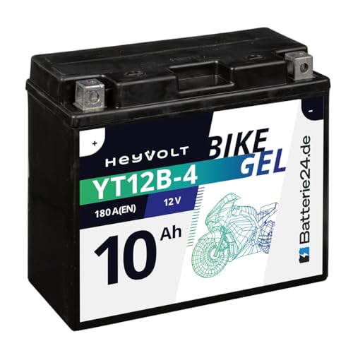 HeyVolt GEL Motorradbatterie 12V 10Ah YT12B-4 CT12B-4 GT12B-4 FT12B-4 A-D 51015 YT12B-BS
