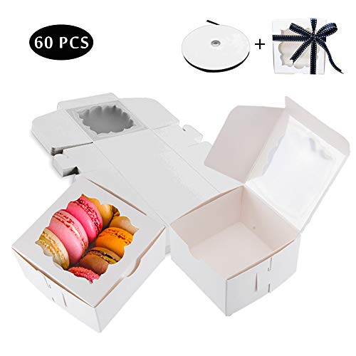 Thalia 60 Pack White Bakery Boxes with Window Pastry Box Donut Boxes