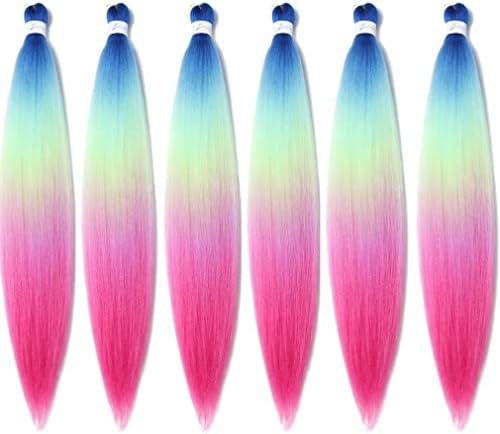 Pre Stretched Braiding Hair Extensions 30 Inch 6 Packs Long Professional Crochet Twist Braids Hair High Temperature Synthetic Fiber Yaki Texture(30",blue-light blue-green yellow -light purple-red purple)