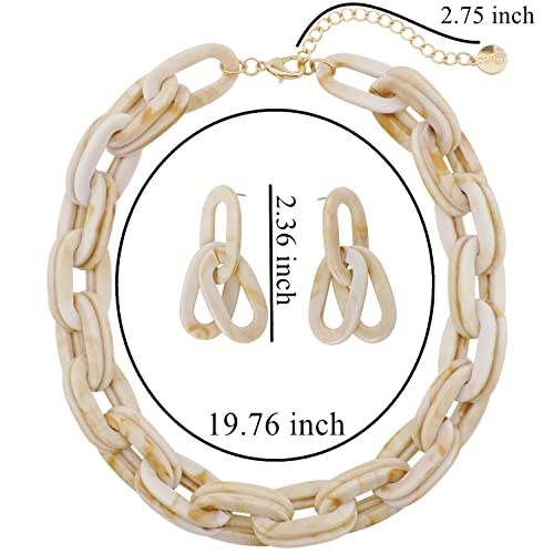Coiris Double Layer Acrylic Resin Link Collar Necklaces Chunky Chain Collar Necklace Statement Fashion Paperclip Oval Choker Chain Jewelry(N0088-Beige) #TOP6