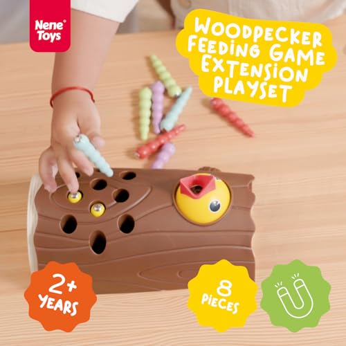 Nene Toys 8 Bunte magnetische Würmer – Ersatzpackung – Spechtfütterungsspiel – Erweiterungs-Spielset für Kleinkinder ab 2 Jahren – Förderung der Feinmotorik und Hand-Auge-Koordination