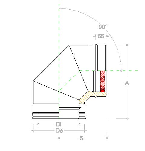 Gomito curva a 90° per canna fumaria in acciaio inox doppia parete (D100/150mm)