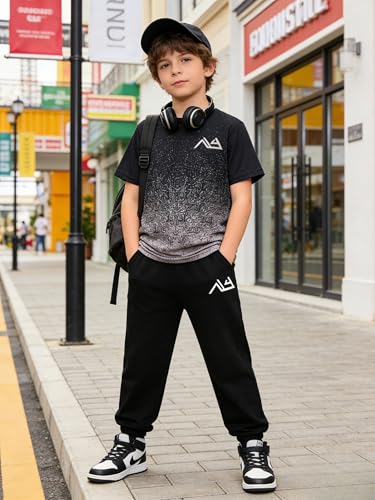 Image of Boys Clothes Gradient T-Shirt Jogger Pants Set 8-13 Years Casual Sportswear Summer Outfit Set