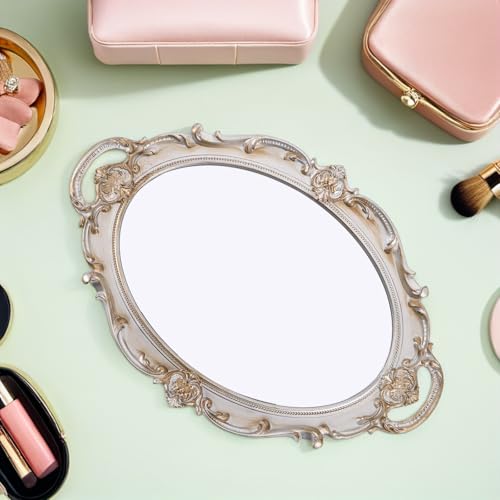 Espejo de maquillaje retro ovalado y ligero para un tocador sofisticado 6