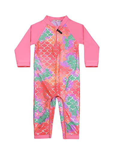 weVSwe Traje De Baño para Niña De Manga Larga Rash Guard Swim SPF 50+ Protección Solar para Niños Pequeños Escamas De Pescado Rosa 12-18 Meses