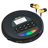 KLIM Nomad - Nouveauté - Lecteur CD Portable - Batterie Intégrée Longue Durée - avec Écouteurs - Compatible CD-R, CD-RW, MP3 - Bluetooth Baladeur Lecteur CD pour Voiture, Maison, Extérieur - Or