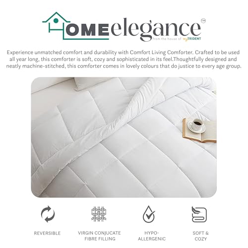 Image of HOME ELEGANCE Comfort Living Microfiber Reversible AC Comforter, 120 GSM, Soft & Cozy, Lightweight Quilt, All Season use, Machine Washable, Single - 60x90 inches - Milky Whte